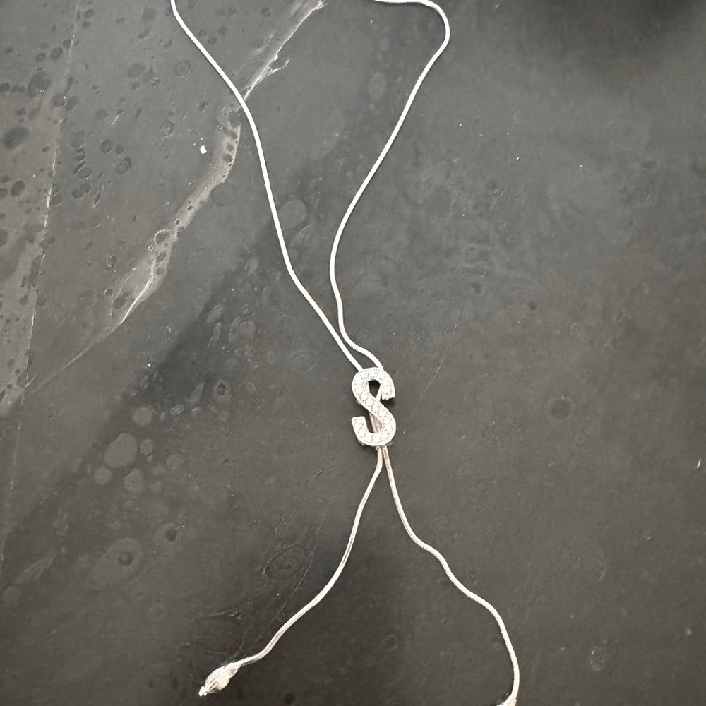 Beautiful sterling silver initial S necklace comes in little jewelry bag holder